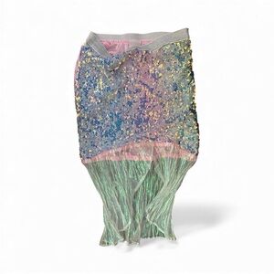 Multicolor Sequin and Fringe Skirt